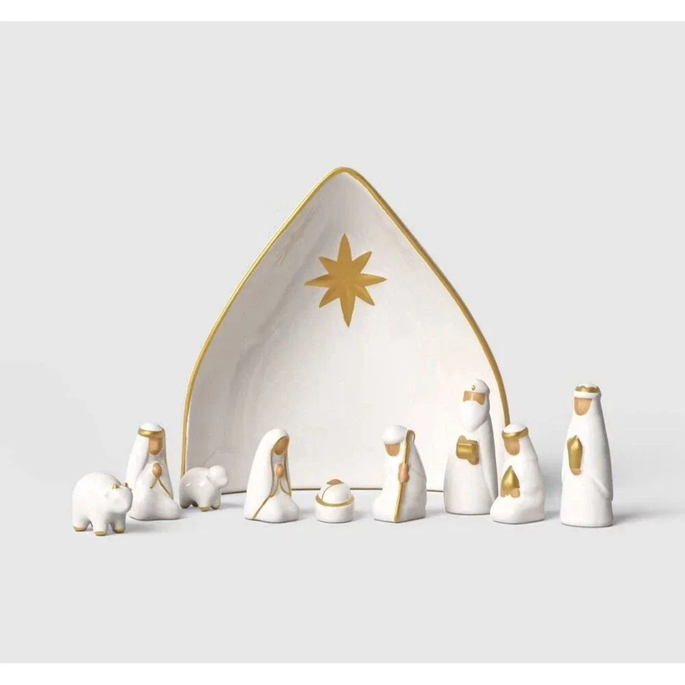 10pc Ceramic Nativity Set Christmas White - Threshold NEW